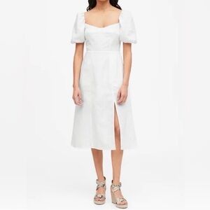 Banana Republic White Midi Dress with Puff Sleeves